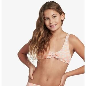 Roxy Girls Barbie Tie Front Bikini‎ Top in Coral Reef Barbie XL 14 MSRP $25